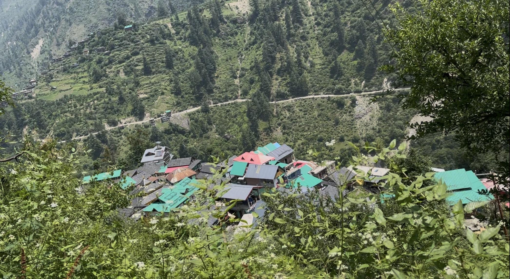 Shilha Village rooftops seen from above, surrounded by forest